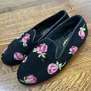LARKSPUR COLLECTION Vintage Floral Needlepoint Embroidered Loafers Coquette 6.5‎